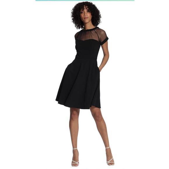 Maggy London Illusion Mini Dress black Fit and Flare  Rockabilly Size 10 Formal - Picture 3 of 15